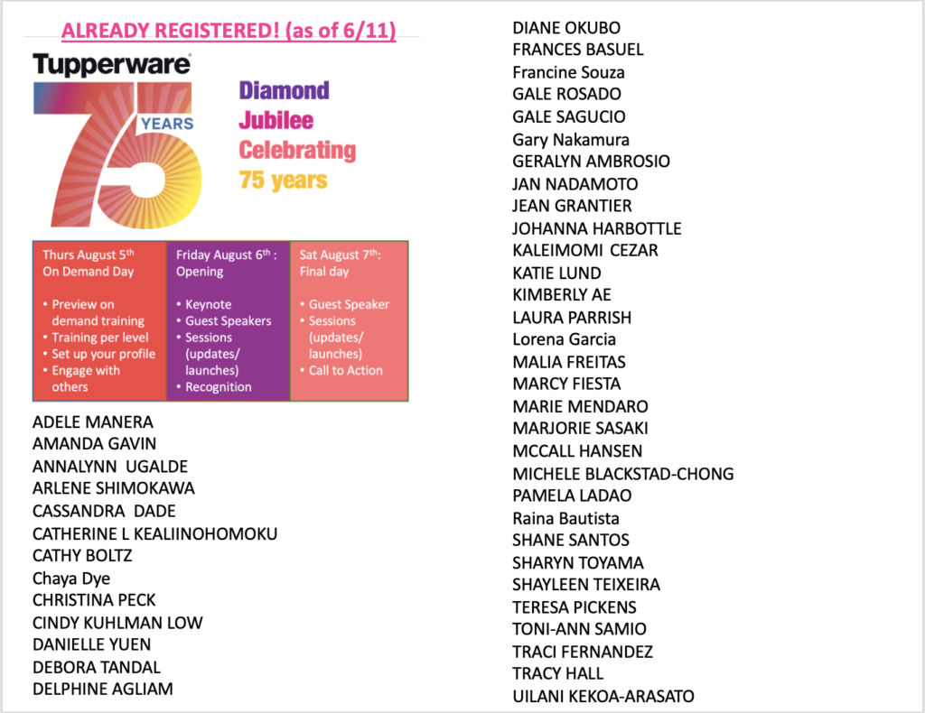 Jubilee registration update Legacy Party Sales